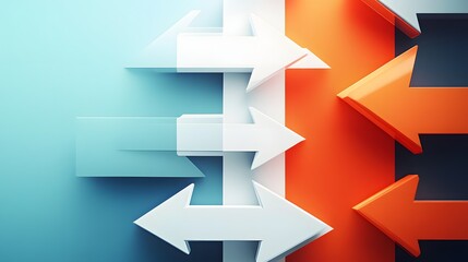 Digital illustration of white arrows pointing across a gradient teal and orange background.