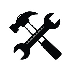 Crossed hammer and wrench vector illustration tools icon repair construction diy workshop maintenance