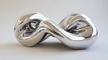 3D render of a smooth, metallic infinity symbol with flowing curves on a neutral background.