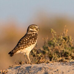 Close-up of a Burrowing Owl Standing Tall and Proud in the Wild Outdoors