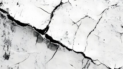 Photograph of cracked, textured surface with dark fissures and subtle water stains.