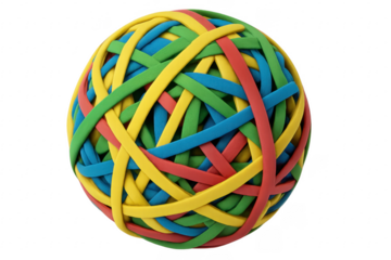 Colorful rubber band ball on transparent background