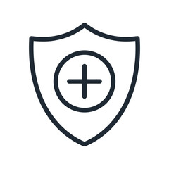 Fototapeta premium Shield with plus sign icon security protection healthcare safety medical symbol insurance emblem