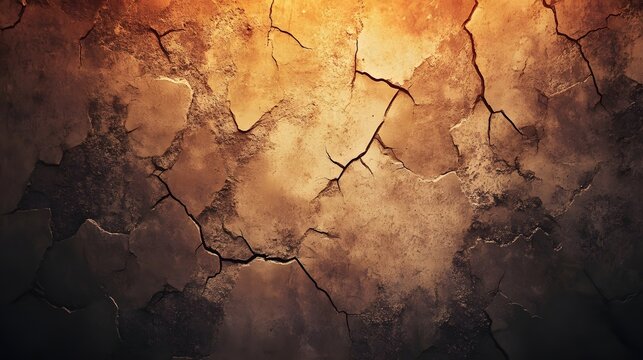 Digital illustration of cracked, textured earth with dark fissures and warm tones. - Powered by Adobe