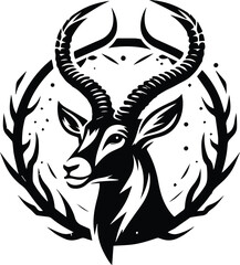 Stylized Black and White Antelope Head Emblem