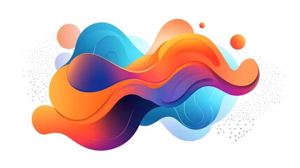 Digital illustration of flowing, overlapping liquid shapes in blue, orange, and purple gradients.