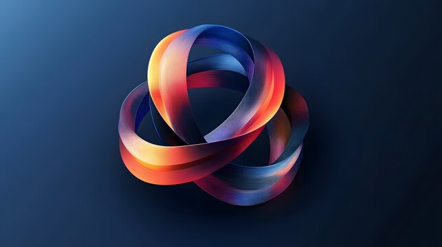3D render of an abstract, layered, colorful loop against a dark background.