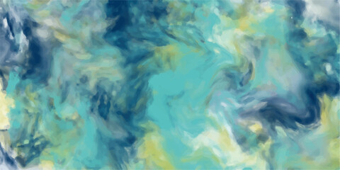 Abstract vibrant background featuring swirling marbled patterns in warm tones of green, blue, Showcases smooth, organic curves and chaotic flowing patterns that mimic liquid or ink motio.