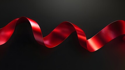Digital illustration of a flowing, vibrant red ribbon against a stark black background.