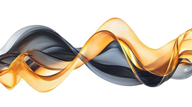 3D render of flowing, layered waves in gold and black, creating a dynamic abstract design.