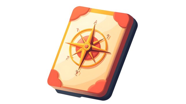 Digital illustration of a weathered, orange compass rose on a rectangular surface.
