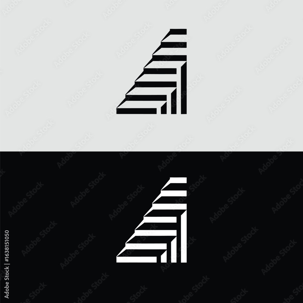 Poster monochrome staircase design with alternating black and white stripes, creating a visually striking a