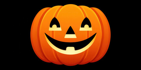 Naklejka premium Happy Halloween pumpkin with glowing carved face on black background