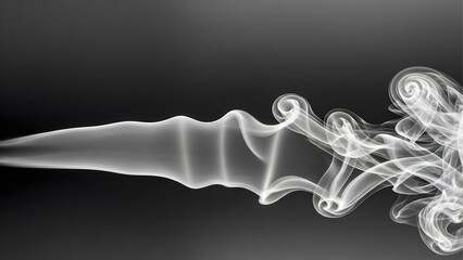 A dramatic black and white abstract of a sharp, blade-like wisp of smoke moving horizontally, transitioning into turbulent swirls.