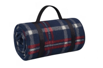 Cozy plaid blanket rolled with a handle for easy transport