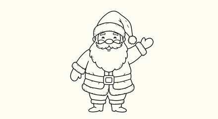Fototapeta premium Friendly Waving Santa Claus Line Art Illustration for Christmas