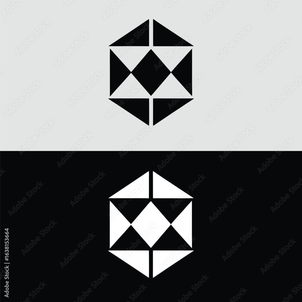 Poster abstract geometric logo design with hexagonal shape and triangle, a modern and trendy vector icon fo