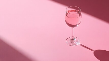 Pink wine glass on a pink background with a shadow.