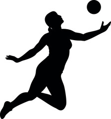 Female Netball Player in Mid-Air Catch and Silhouetted Female Volleyball Player in Action