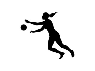 Female Netball Player in Mid-Air Catch and Silhouetted Female Volleyball Player in Action