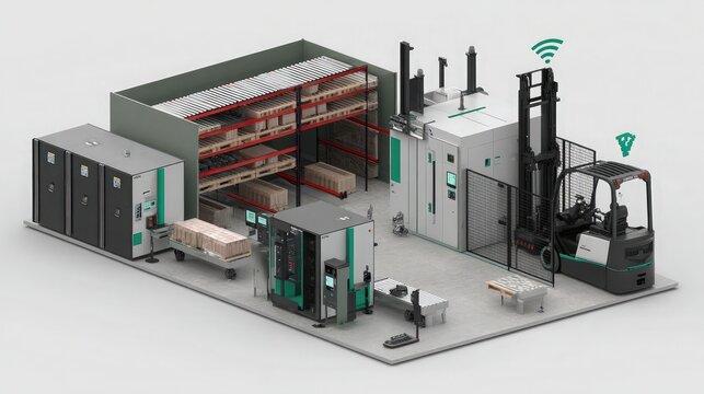 Smart warehouse integration with robotic forklifts and automated sorting system