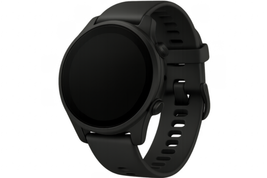 Modern black smartwatch with transparent background showcasing time and technology - Powered by Adobe