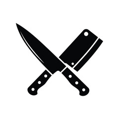 Crossed butcher knife and chef knife vector illustration kitchen cutlery cooking tools food preparation restaurant equipment