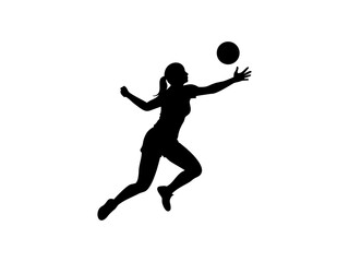  Female Netball Player in Mid-Air Catch and Silhouetted Female Volleyball Player in Action