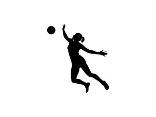  Female Netball Player in Mid-Air Catch and Silhouetted Female Volleyball Player in Action