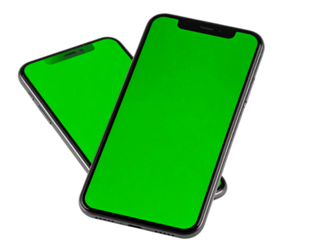 Angled Modern Smartphone with Green Display, isolated on transparent background PNG