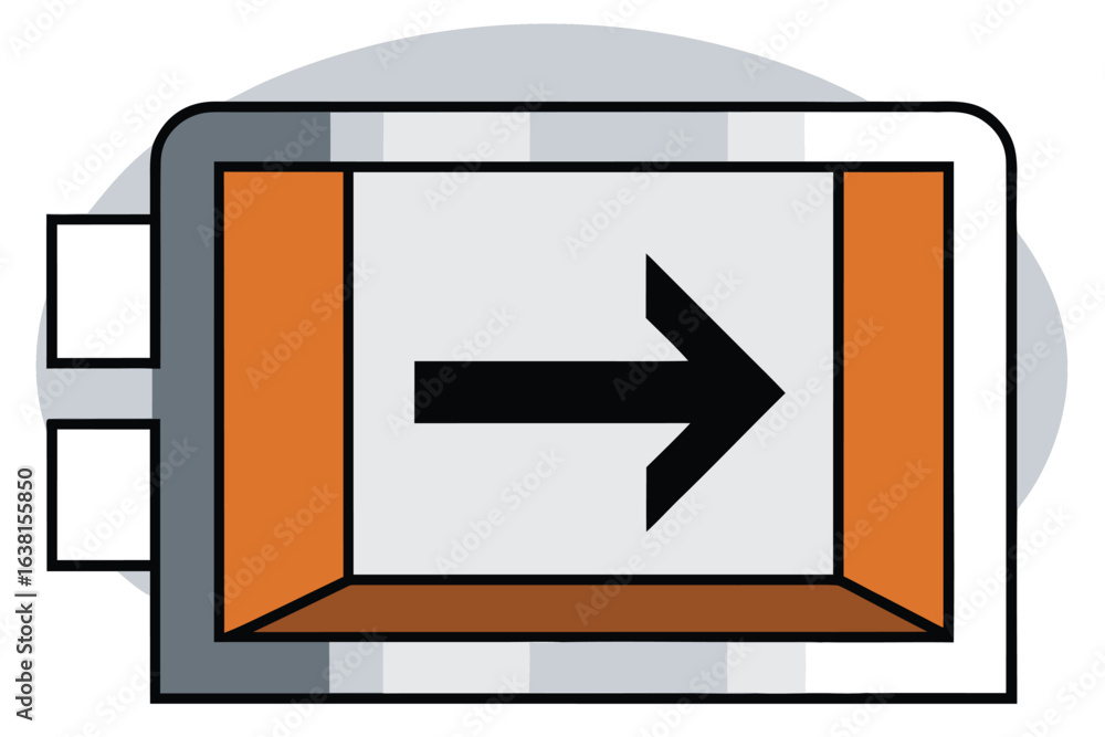 Poster stylized icon of a right arrow within a frame symbol direction