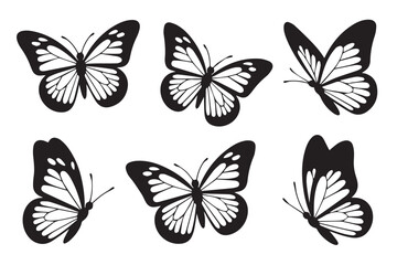 Obraz premium Drawn Vector Illustration of Butterfly Silhouettes in Flight, Classic Retro Style