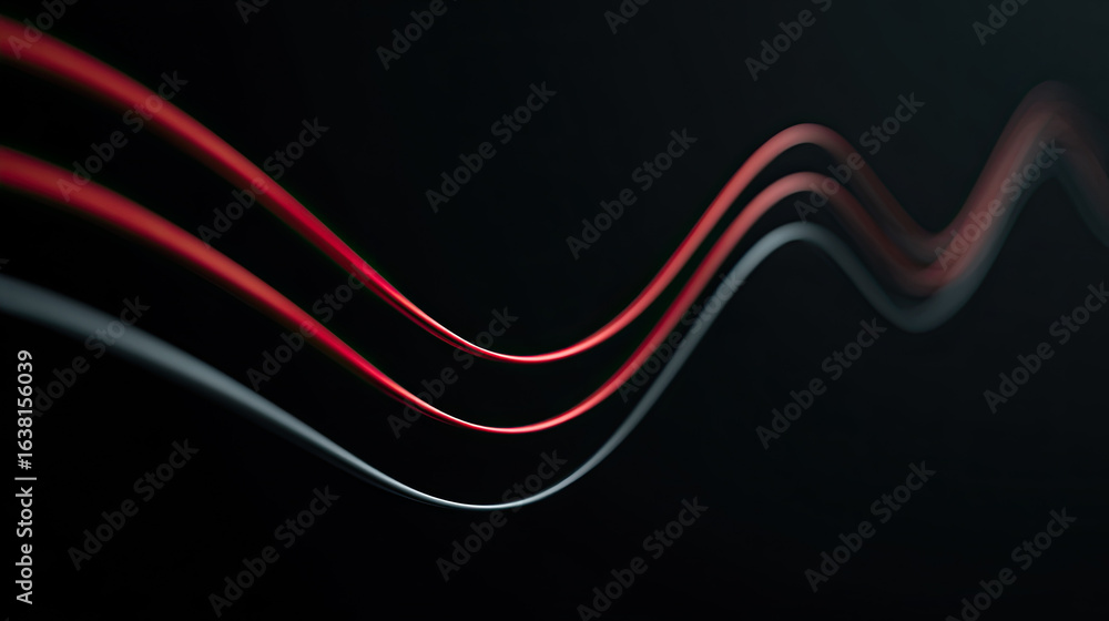 Poster abstract wave lines with red and gray colors on black background