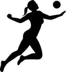  Female Netball Player in Mid-Air Catch and Silhouetted Female Volleyball Player in Action