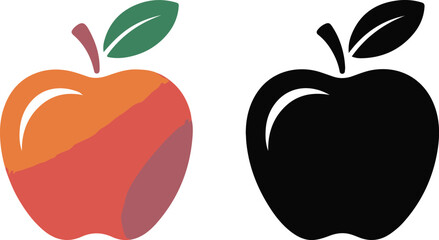 Two stylized apple icons, one colored and one black and white.