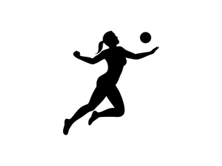  Female Netball Player in Mid-Air Catch and Silhouetted Female Volleyball Player in Action