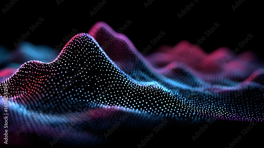 Poster abstract digital wave pattern with dotted surface.