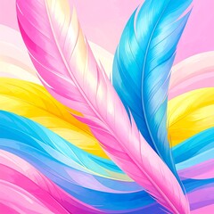 Colorful Feather Design: Artistic Illustration with Vibrant Waves and Pastel Hues
