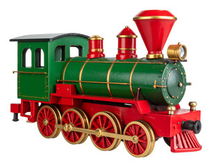 Obraz premium Vintage Wooden Christmas Train Decoration, isolated on transparent background PNG