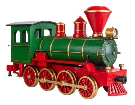 Vintage Wooden Christmas Train Decoration, isolated on transparent background PNG
