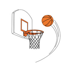 Naklejka premium Line art basketball hoop and ball shot vector illustration, scoring a point graphic, sports drawing