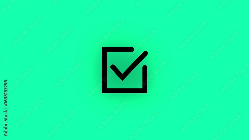 Poster black check mark inside square on green background minimalist graphic element for approval confirmat