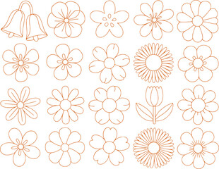 Delicate Copper Outlines Assortment of Floral and Bell Designs A Botanical Collection of Elegant Simplicity for Coloring or Creative Projects