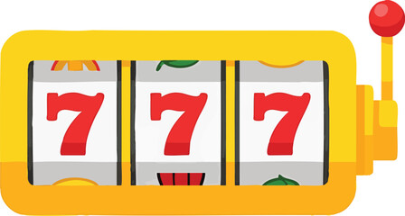 Golden slot machine with a lucky seven jackpot. A flat vector illustration representing gambling, fortune, and winning a prize in a casino.