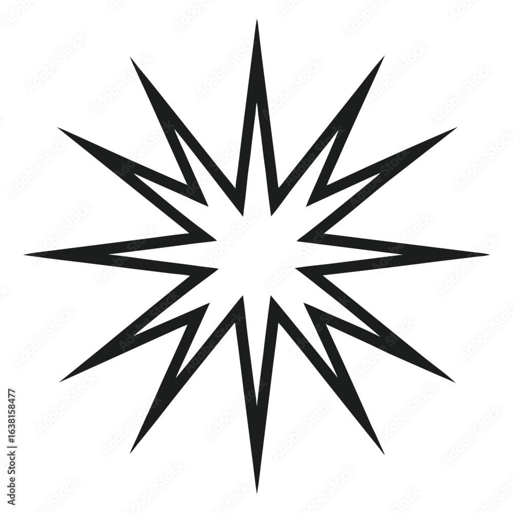 Poster vector art of a sharp black starburst shape with many points, isolated on white background