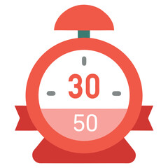 Vector art of a red alarm timer clock showing thirty and fifty, isolated on white background