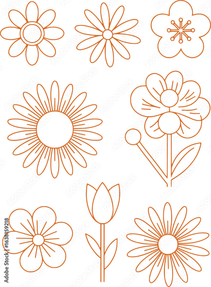 Poster charming flower line art collection a whimsical set of botanical illustrations featuring delicate ou