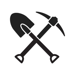 Crossed shovel and pickaxe vector illustration mining tools excavation equipment digging graphic