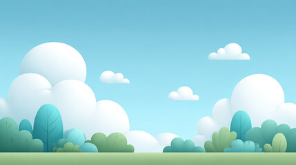 Obraz premium Soft blue sky with white clouds and green bushes in peaceful nature