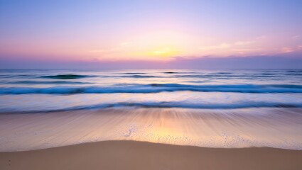 Obraz premium Calm Beach at Sunset with Gentle Waves and Colorful Sky a Peaceful Coastal Scene for Relaxation and Serenity